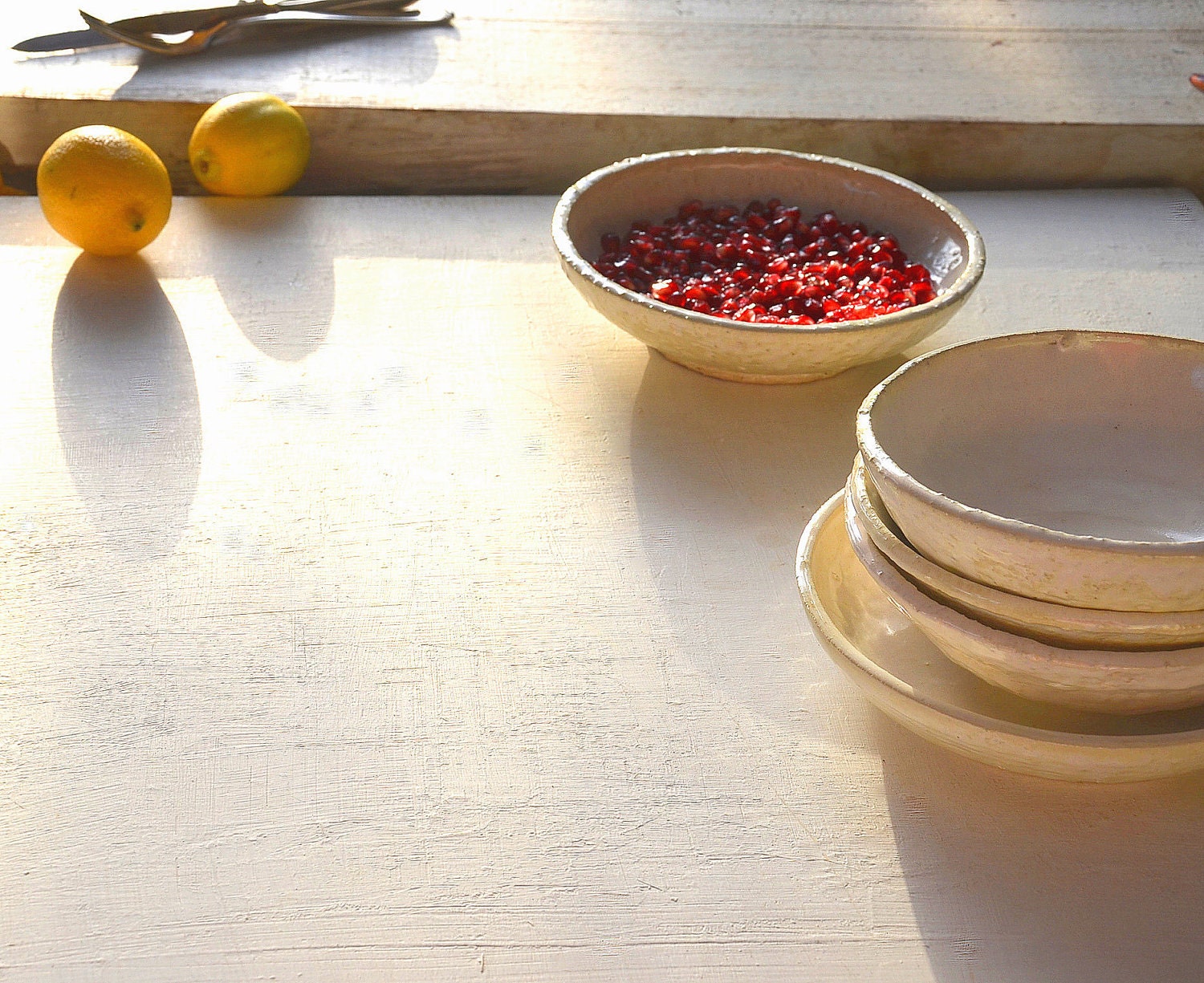 THE BREAKFAST TABLE - Bowls lemons and pomegranate seeds, 8 x 10 Inches