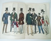 Two Antique Hand Colored Fashion Ads - Vintage French Advertising - Hand Colored  Haute Couture Engraving Ads