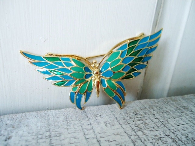 ON SALE Crown Trifari Enameled Butterfly Pendant Pin Brooch