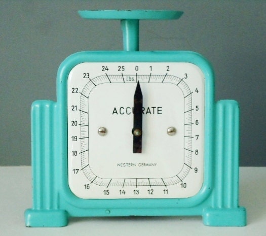 Retro Turquoise Metal Kitchen Scale, 25 Pound Kitchen Scale, Vintage Scale, Kitchen Scale