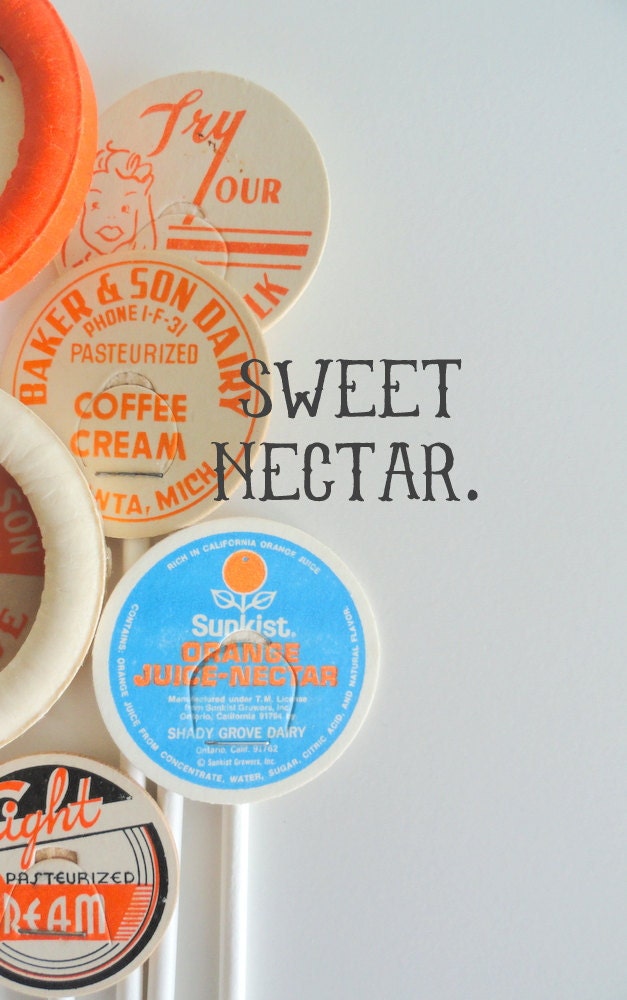 Stir Sticks - Vintage Milk Caps - Cupcake Toppers - 6 inches - Party Decor