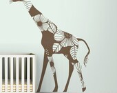 Floral Giraffe Wall Decal - Super modern floral giraffe - Brown giraffe, yellow giraffe, charcoal giraffe, orange giraffe, white giraffe