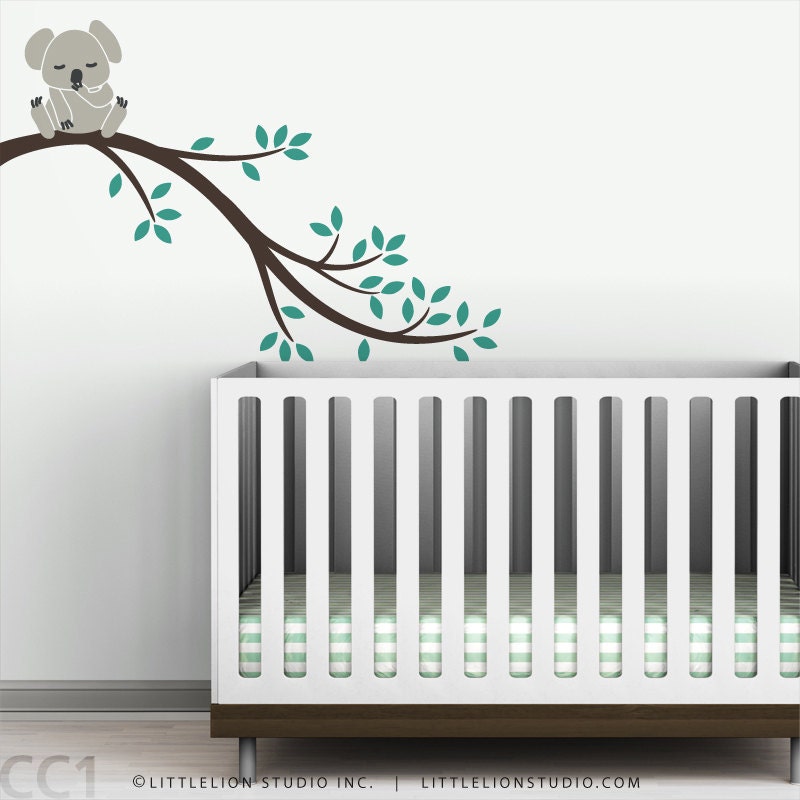 Kids wall decal baby koala bear tree branch wall sticker for nursery wall decor - Koala Branch II