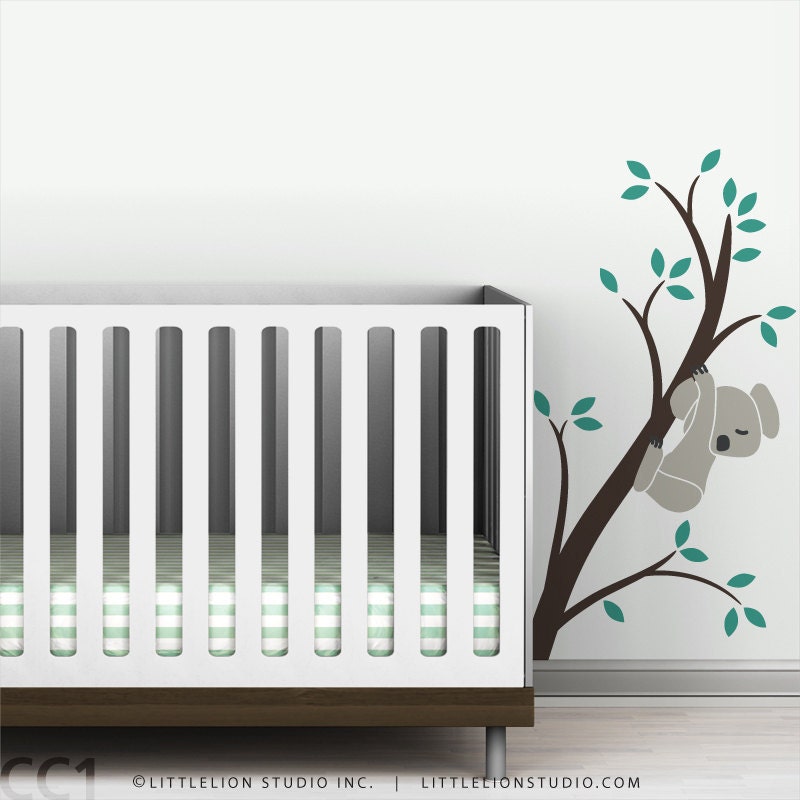 Baby wall decal koala bear baby nursery decor wall sticker brown turquoise blue green - Koala Branch III