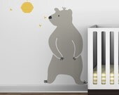 Baby Zoo Bear and Hive Wall Decal - Boys room - White Bear, Gray Bear, Brown Bear, Yellow Hive - Modern Baby Decor