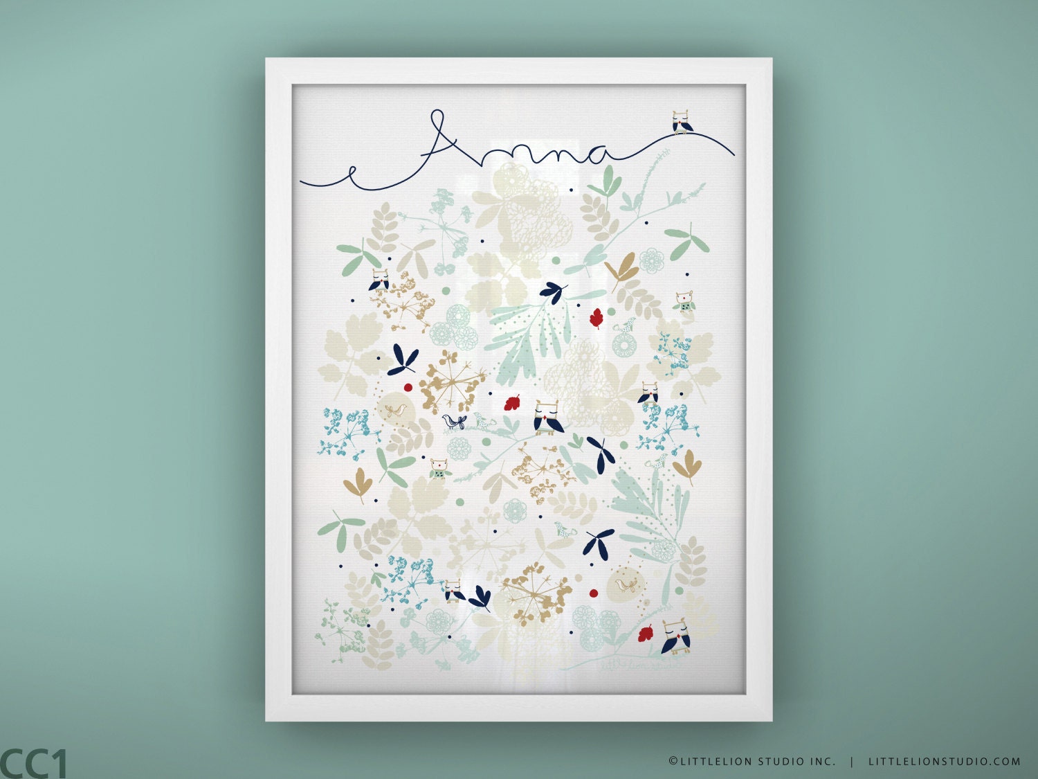Baby wall art print owl bird flowers garden print wall art baby room baby gift - Unframed 11 3/4  x 15 3/4" - Yogurt
