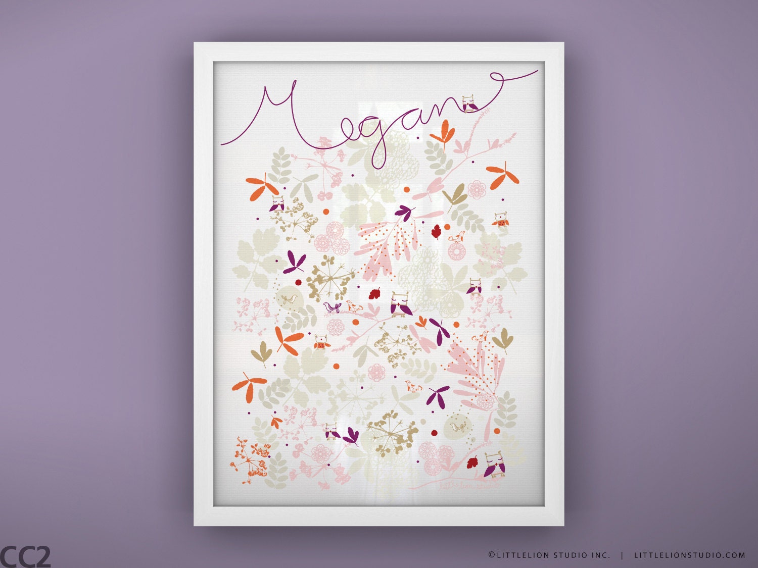 Baby wall art print owl bird flowers garden print wall art baby room baby gift - Unframed 11 3/4  x 15 3/4" - Yogurt
