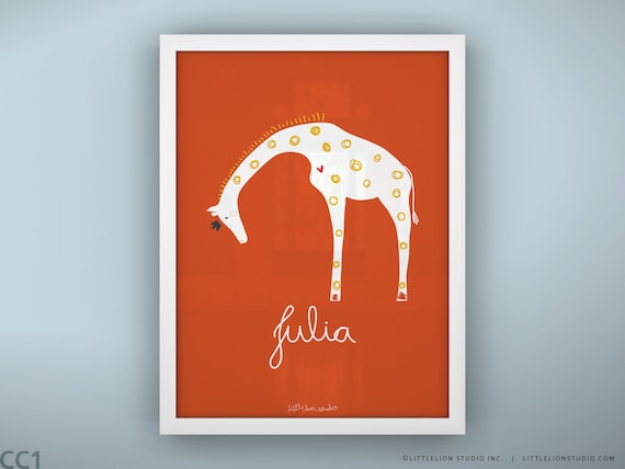 Baby nursery decor print safari theme wall art custom name new baby gift art print - Unframed 11 3/4 x 15 3/4" - Queen Giraffe