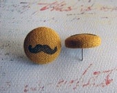 mustard yellow fabric button mustache earrings