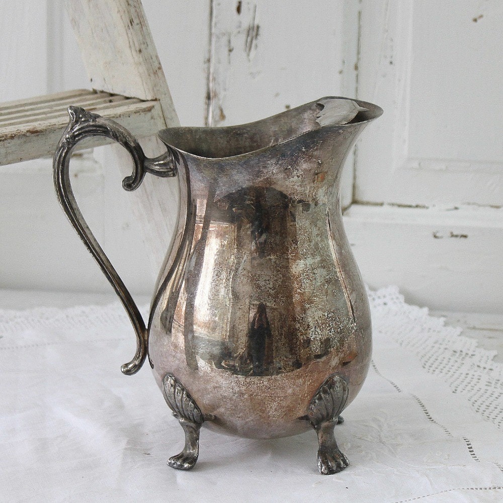 large tarnished silver pitcher by UrbanFarmgirlAndCo on Etsy
