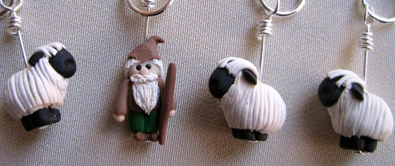 Shepherd and Flock Stitch Markers:  Set of 4 Knitting Stitch Markers