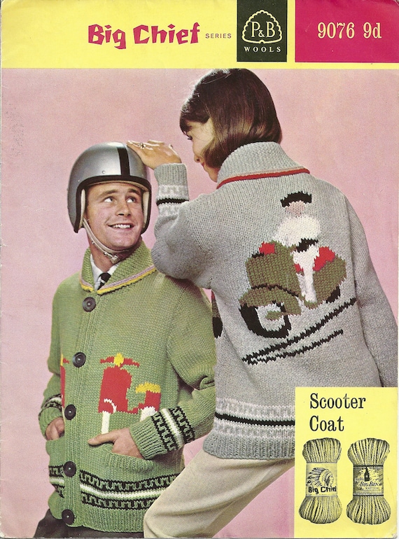P&B 9076 Vintage Knitting Pattern Vespa Scooter Cardigan Jacket Coat