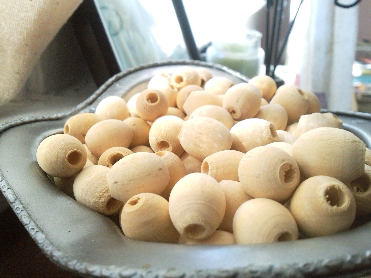 60 unfinished medium wood beads- DIY-jewelry supplies