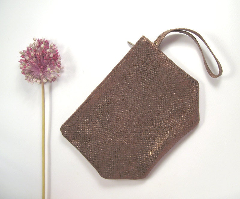 Unique Bronze Snake Print Handmade Leather Purse