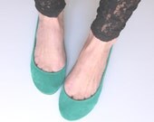 Emerald Aqua Green Suede Handmade Ballet Flats - elehandmade