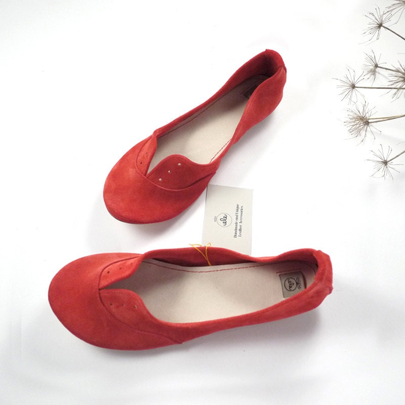 Geranium Red Soft Suede Handmade Oxfords Shoes - elehandmade