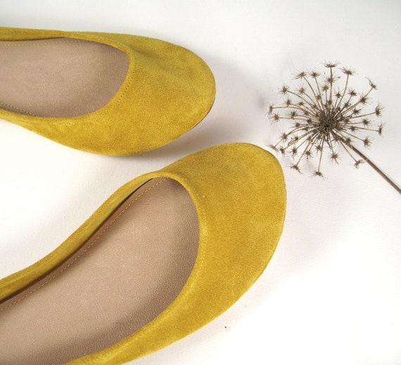 Sunflower Yellow Soft Leather Handmade Ballet Flats