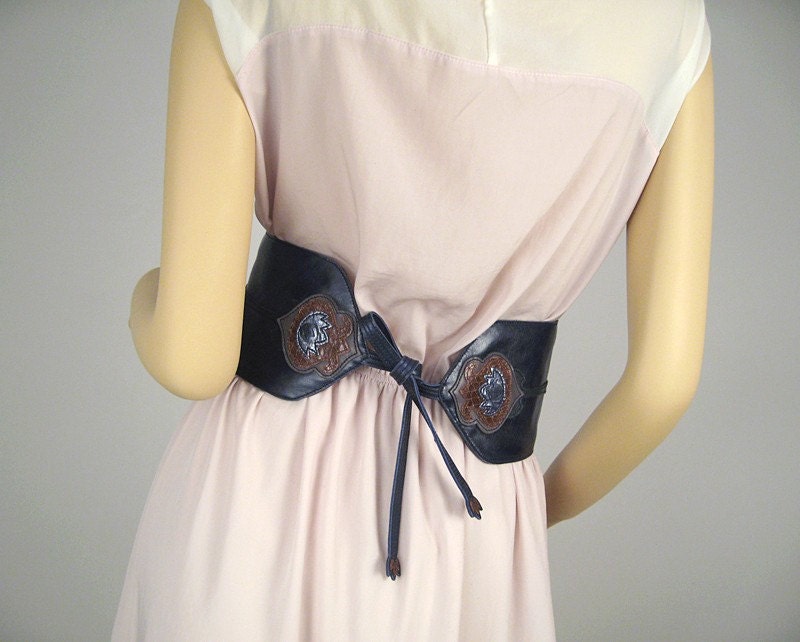 Intense Blue Blossom Leather Corset Belt