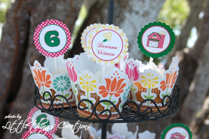 Printable- Girly Farmer Birthday Party Collection- personalized circles by Fara Party Design Il_570xn