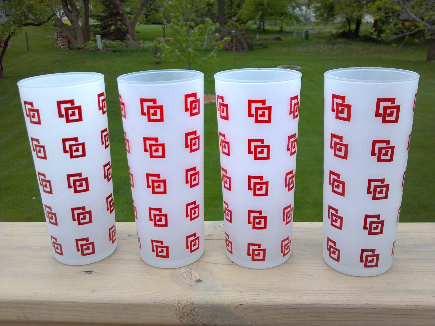 Atomic Frosted Glasses Red Vintage Drinking Retro Iced Tea Tom Collins Mojito
