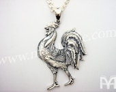 Sterling Silver Rooster Zodiac Cock Chicken Pendant Coq