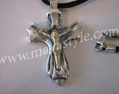 Sterling Silver Cross 10 K Gold Jesus Leather Necklace