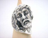 Heavy Sterling Silver Jesus Christ Ring Bague en Argent