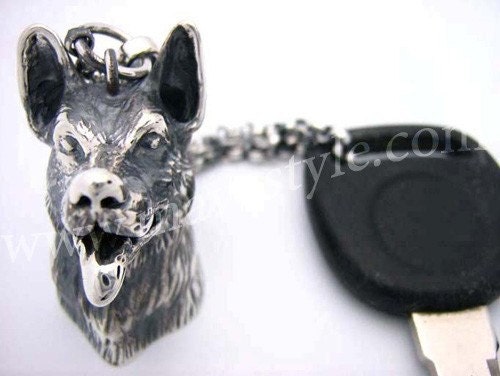 Sterling Silver German Shepherd Dog Keychain Key Chain