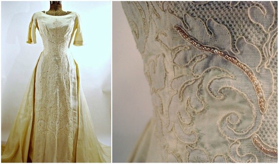 Vintage Beaded Wedding Gown (S)