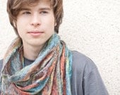 Felted Cobweb Scarf Unisex / Felt Man Wrap Shawl Men For Him Colorful Fiber Art Gray Multicolor dude Free shipping
