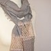 Long Linen Scarf Vintage French Lace Long Fringes Gray Beige OOAK