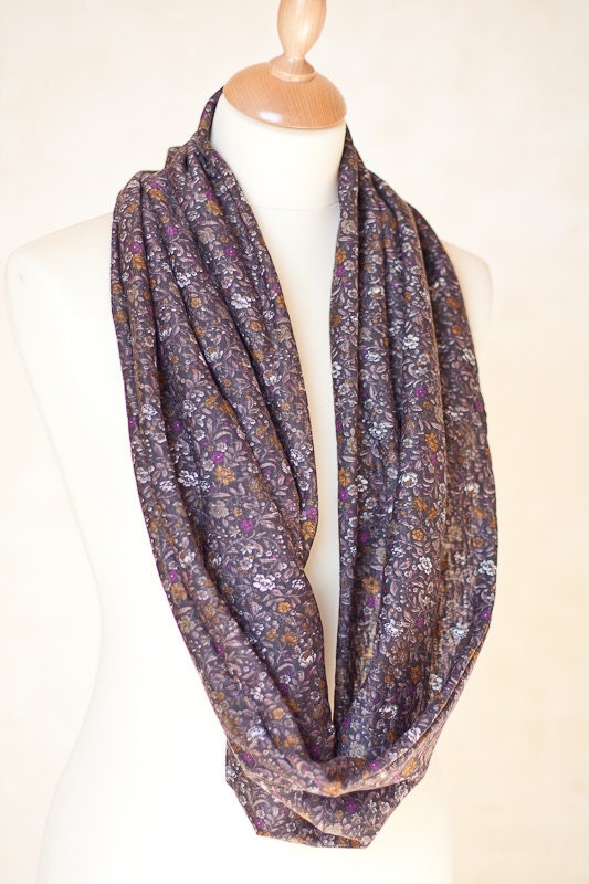 Versatile Scarf Cowl Loop Infinity Circle Liberty of London Floral Burgundy Vine Purple Chocolate