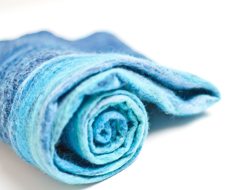 Infinity Nuno Felted Scarf Versatile Cowl Loop Circle Sea Nautical Aqua Blue Jean unisex men women teamcamelot tbteam elitett