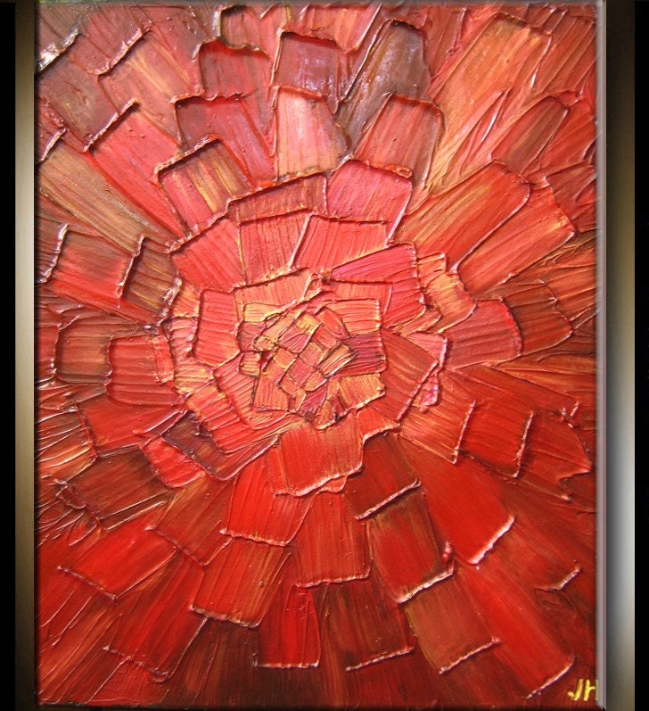 Abstract Painting 34 x 44 Custom Original Heavy Textured Impasto Red Gold Oil by Je Hlobik
