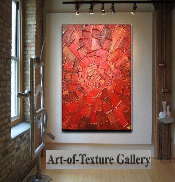 Abstract Painting 34 x 44 Custom Original Heavy Textured Impasto Red Gold Oil by Je Hlobik