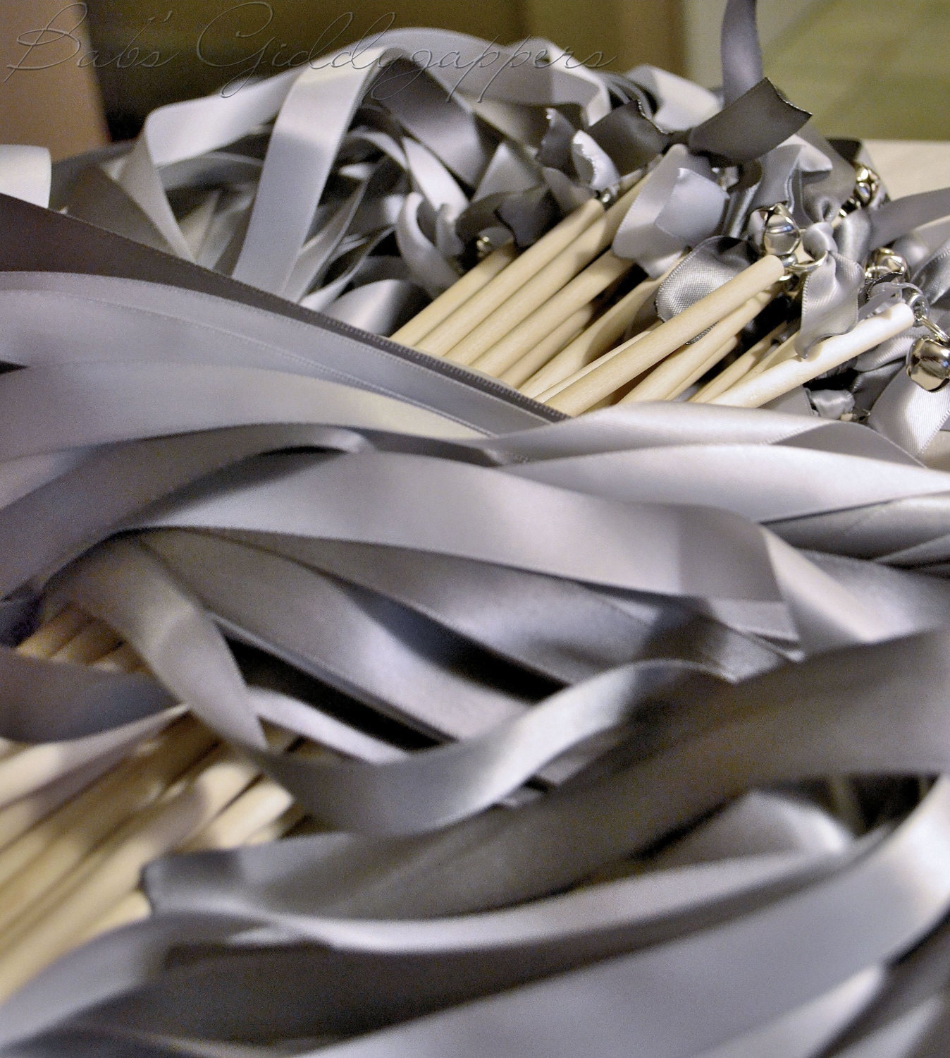 Pewter and Silver Ribbon Wands with Bells