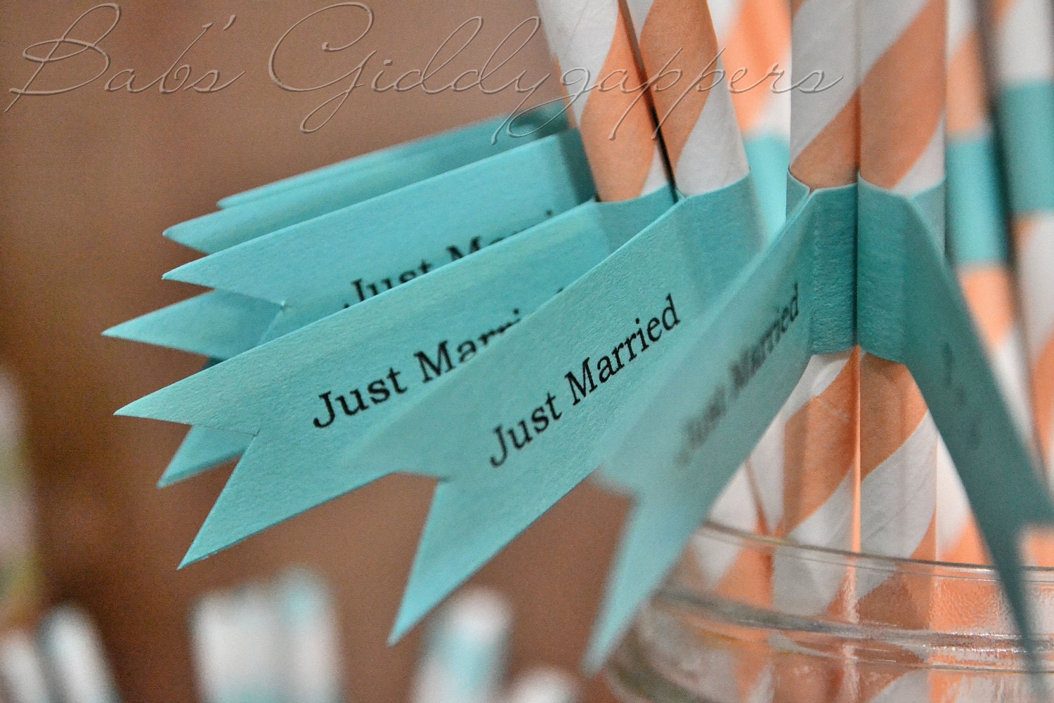 Orange and White Stripe Straws with Turq Flags