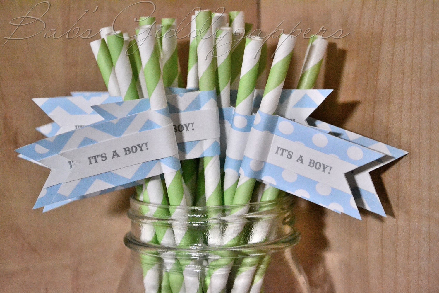 Green Straws with Light Blue Flags