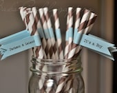 Baby Boy Shower Straws in Brown with Blue Flags