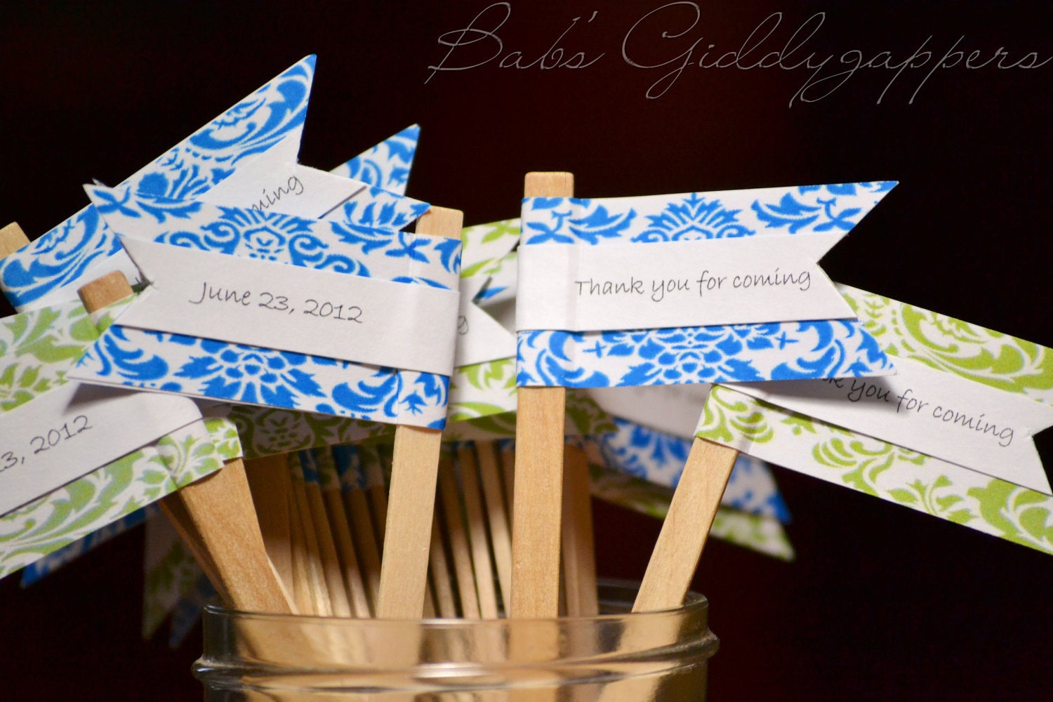 Green & Blue Damask Drink Stirrers