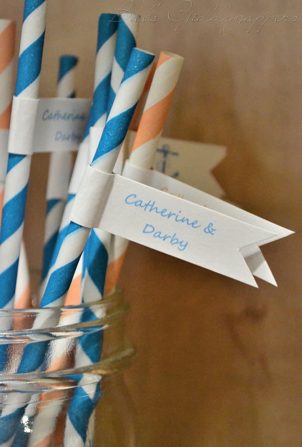 Orange and Blue Nautical Themed Straws