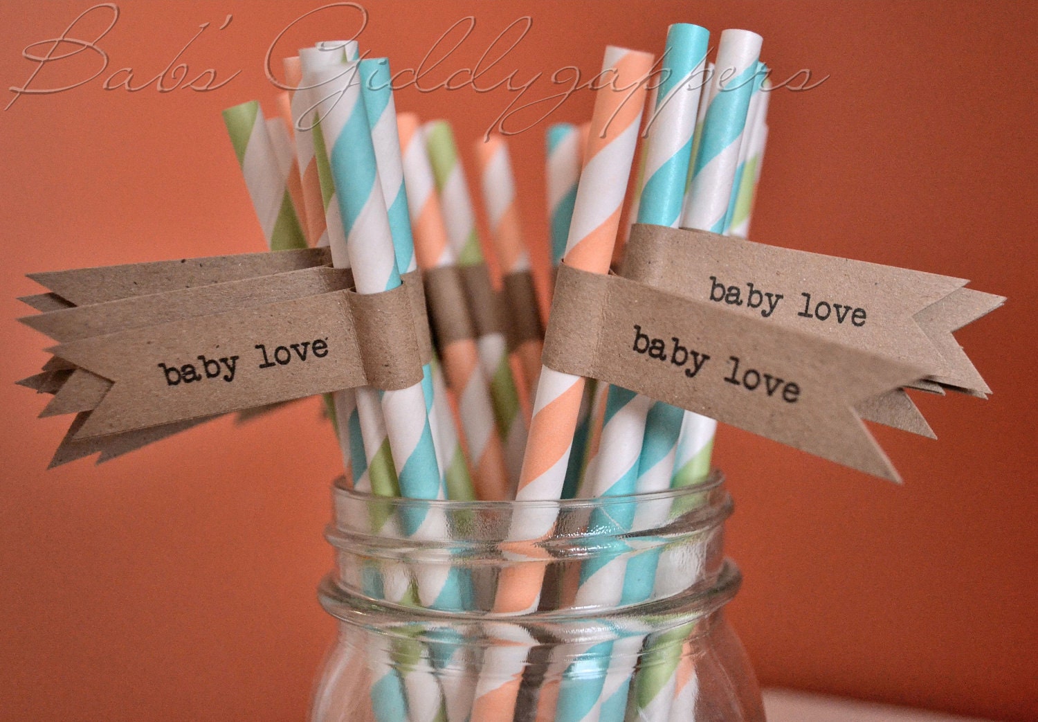 Baby Shower Straws with Kraft Flags