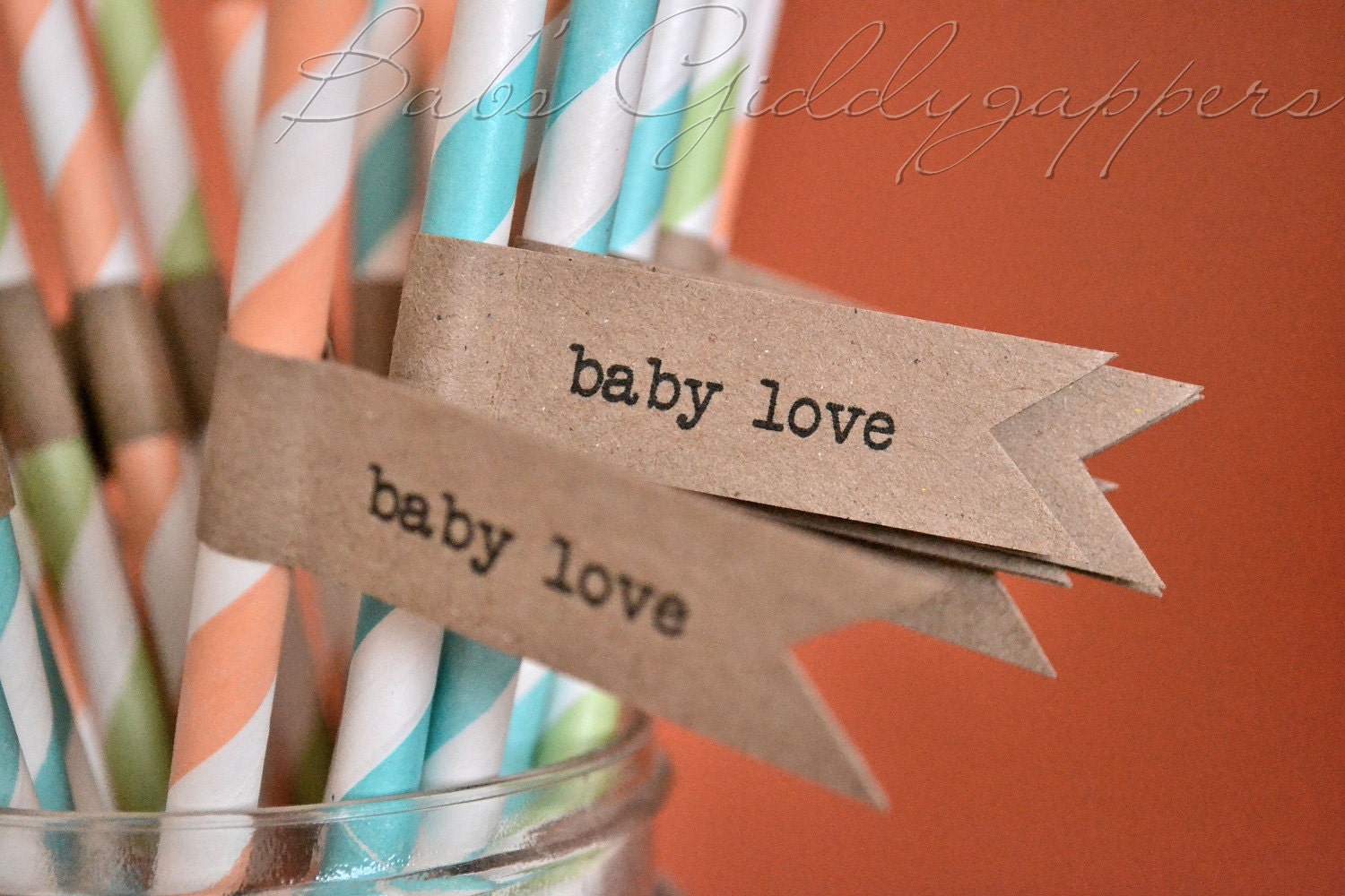 Baby Shower Straws with Kraft Flags
