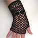 Goth Black Fishnet Gloves Lace Fingerless Gloves Black Gloves Crochet With Diamond Geometric Accent