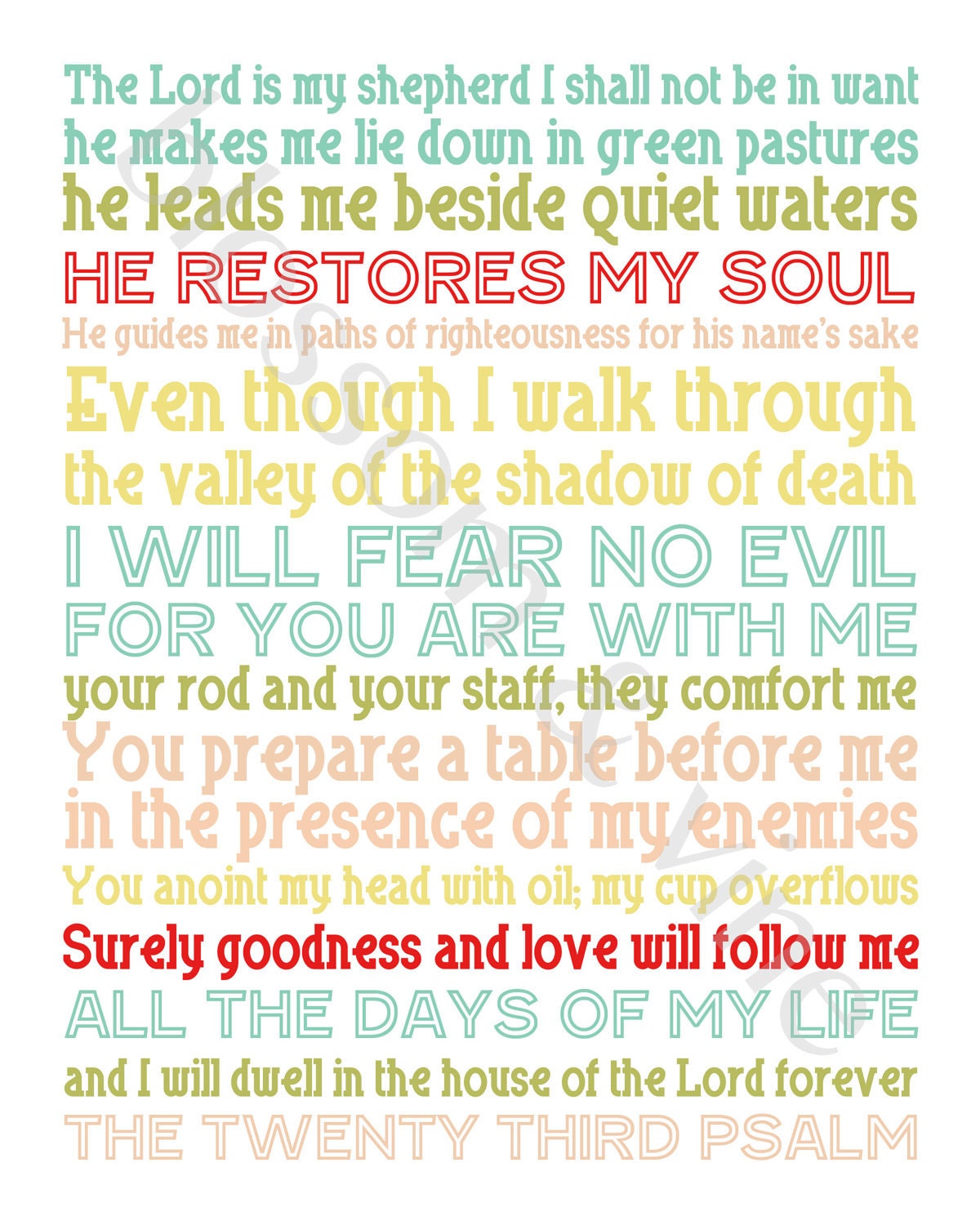 Psalm 23 Print- (no.5 "retro kitchen")- 8x10. Printable home decor artwork. Digital file high quality jpg instant download
