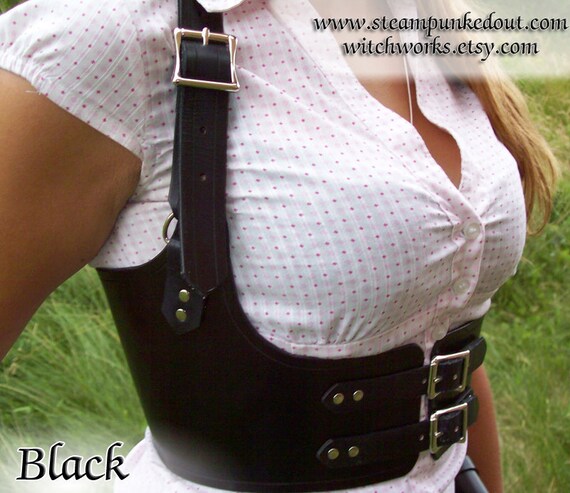 Steampunk Leather Under Bust Harness in Antiqued Brown, Black, or Plain Brown -Made to Order-