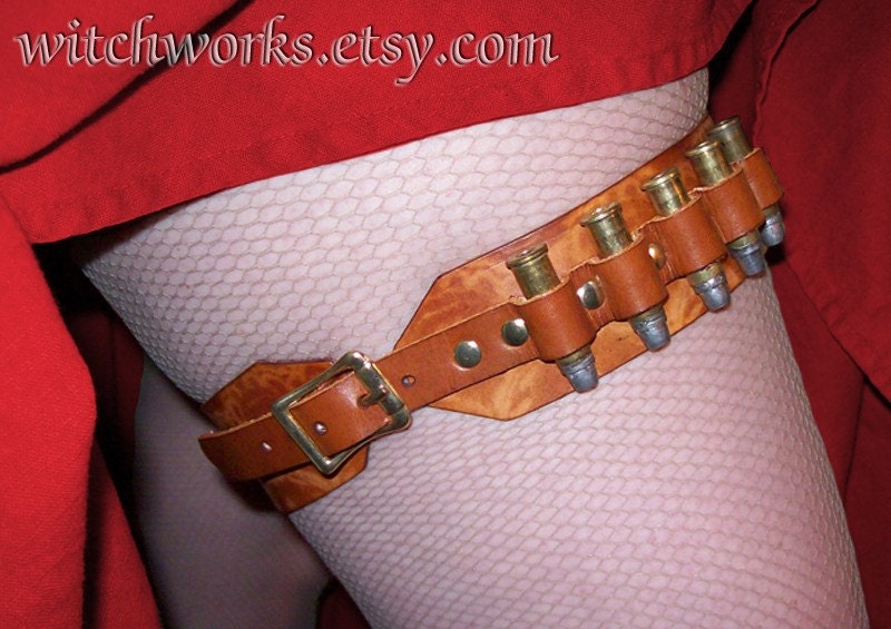 Steampunk Leather Leg Garter w/ 5 Bullets -Made to Order-