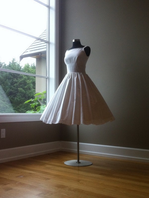 1950's Inspired Eyelet Tea Length Wedding Dress