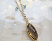 Faceted Smoky Quartz Vermeil Bezel Pendant & Apatite Rondelle Gold Necklace