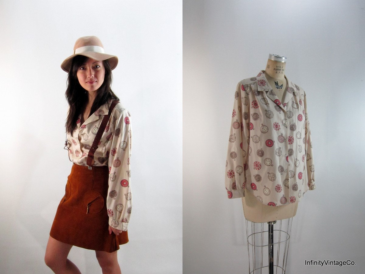 vintage 1970s Clocktower Longsleeve Large-XL Blouse